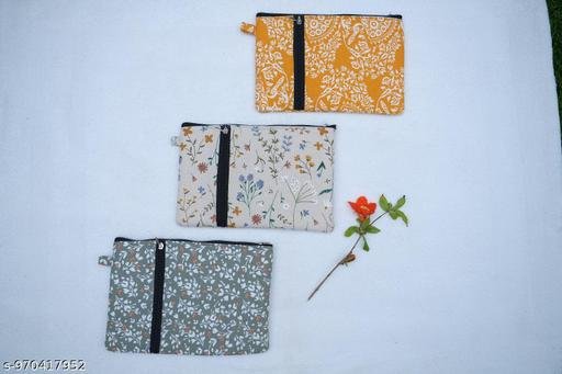 100% Cotton Pencil Pouch | Zipper Stationery Organizer | School Pen & Pencil Case for Kids, Boys & Girls | Multipurpose Storage Pouch.  3 PCS ASSORTED DESIGN'S